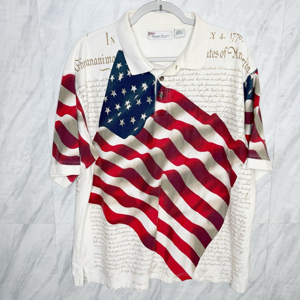 Vintage American Summer Flag Polo Shirt XL